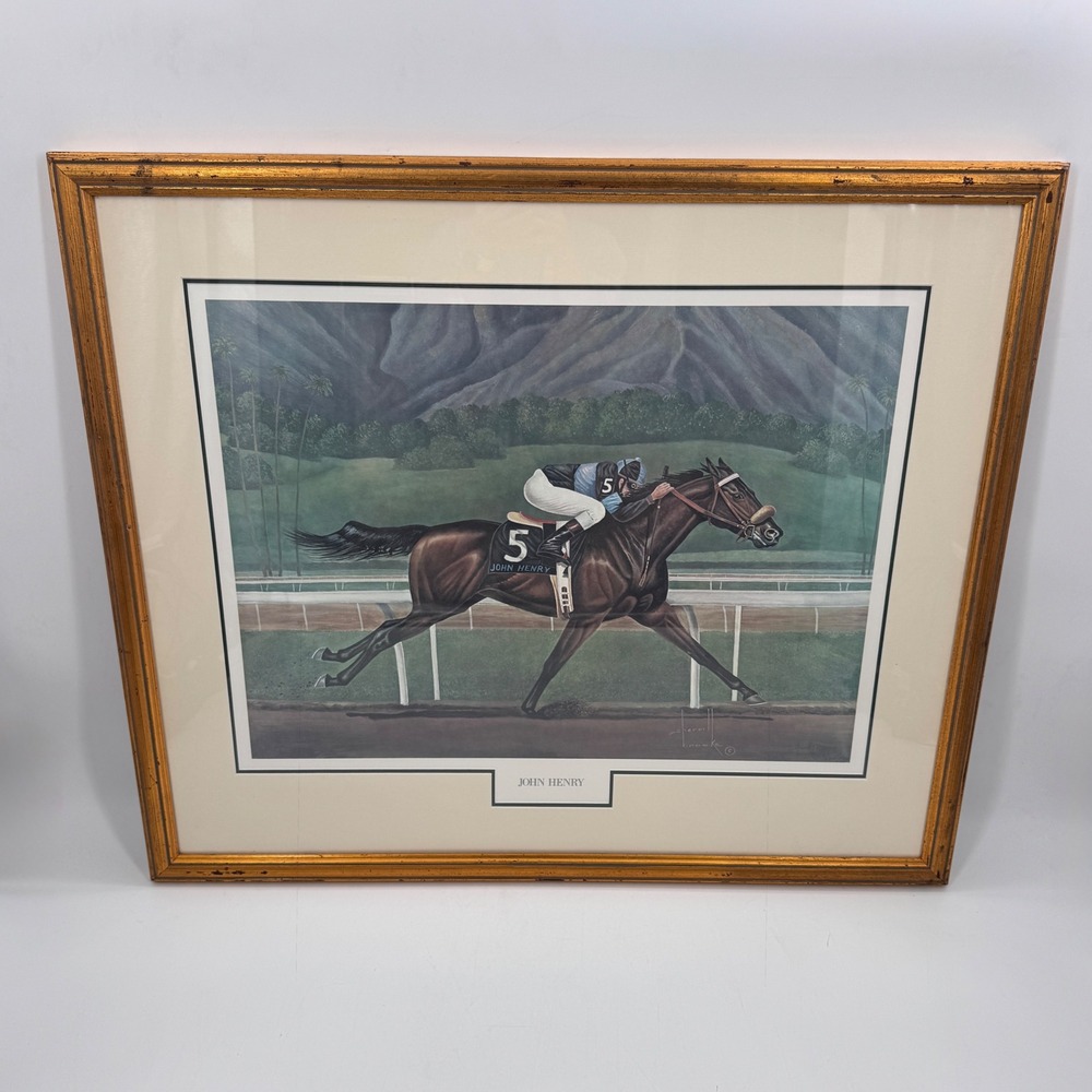 Vintage John Henry Signed Numbered Equestrian Lithograph Framed 32x28